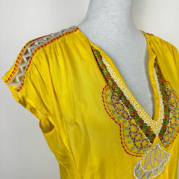 Nanette Lepore | Size 6 Bright Yellow Silk Embroidered Beaded Embellished Blouse - Picture 4 of 12